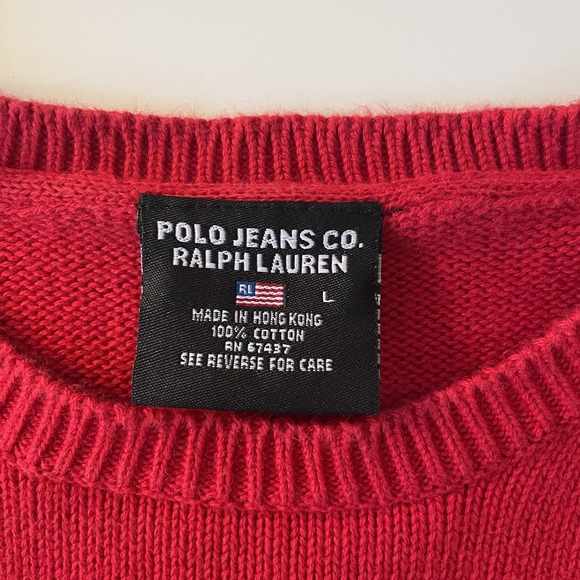 VTG Polo Ralph Lauren Kids Sz L Knit Crew Pullover Red USA Flag Logo 100% Cotton - Picture 3 of 8